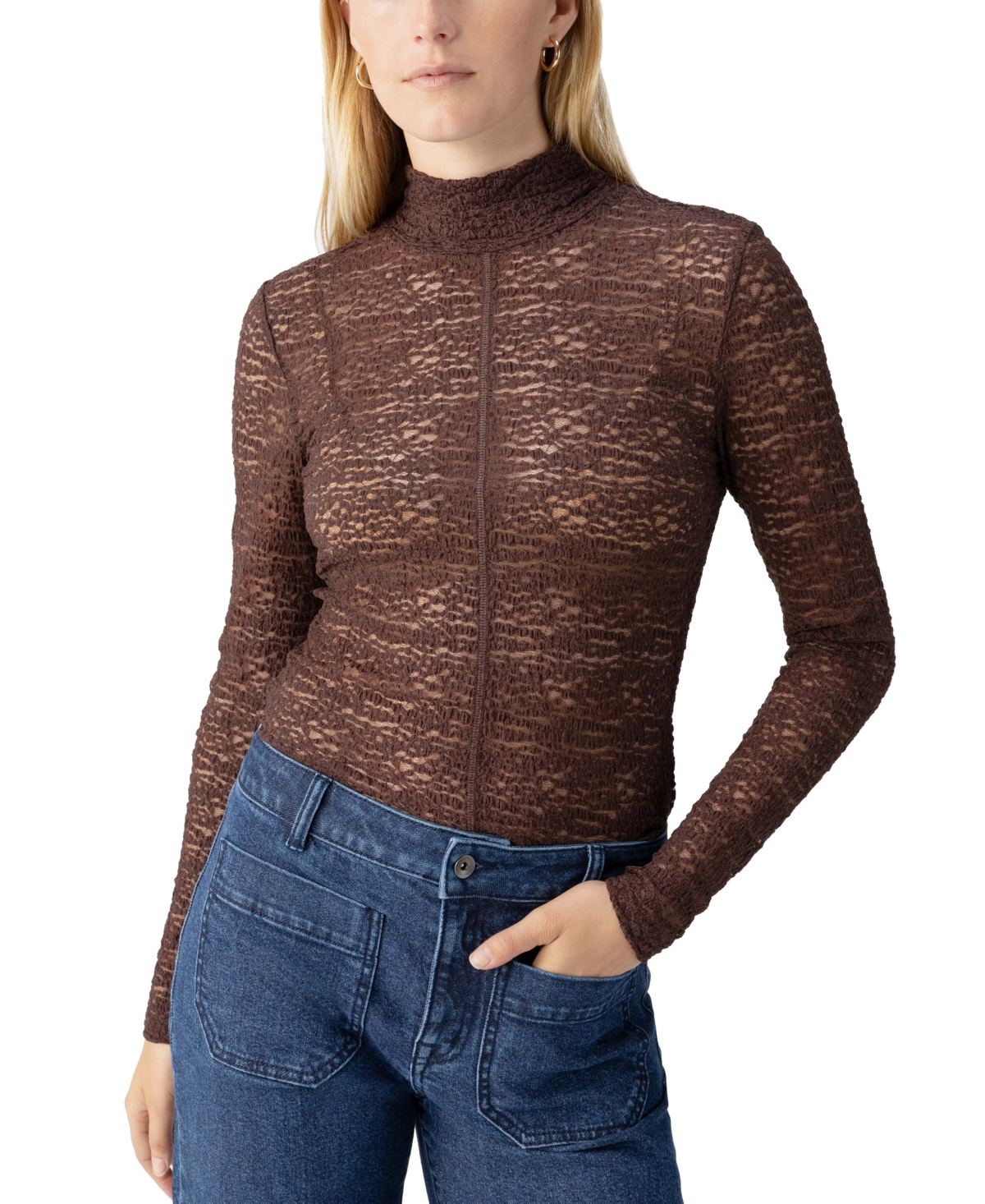Sanctuary Women's Long-Sleeve Textured Mock-Neck Top