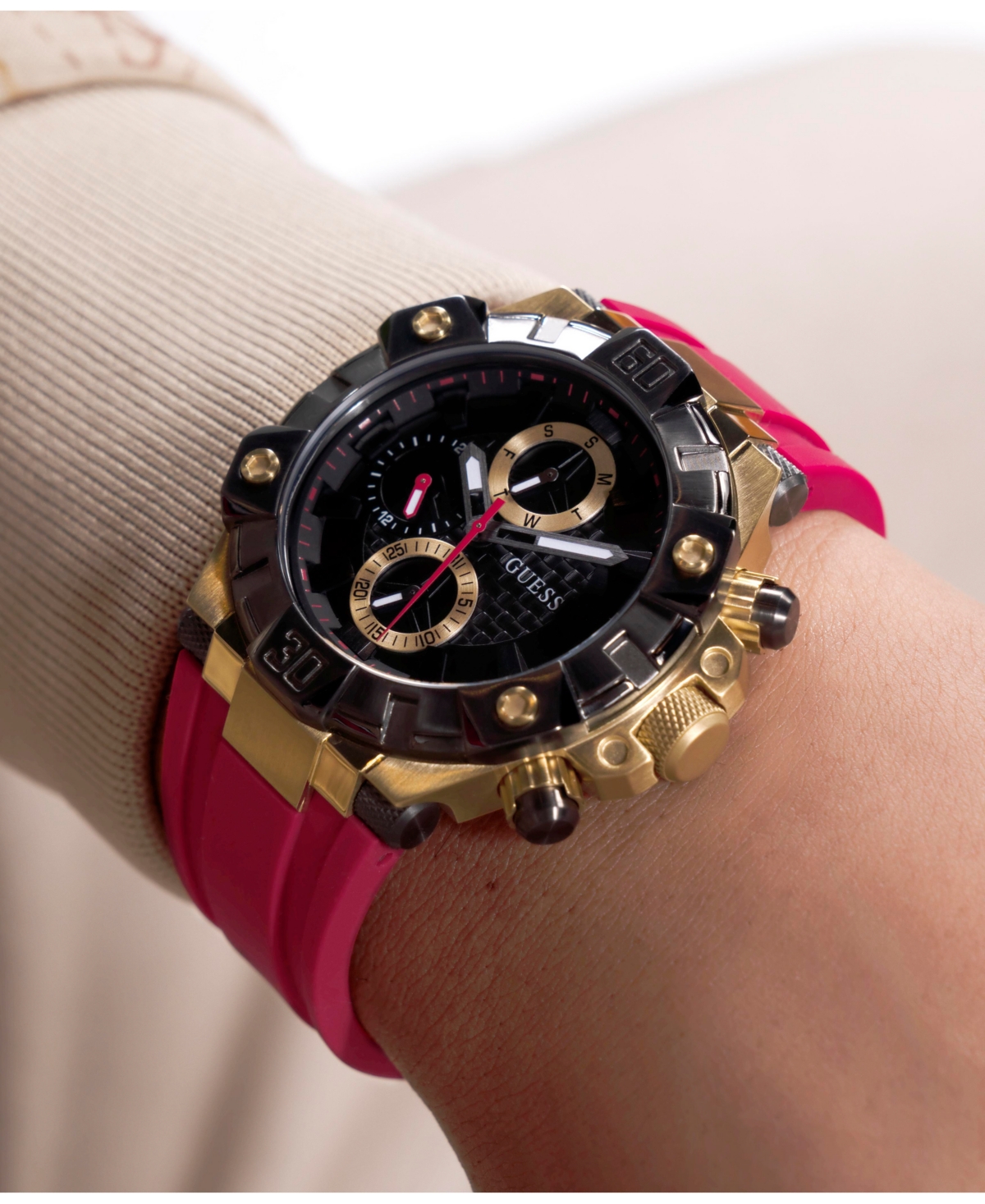 Guess Men's Multi-function Red Silicone Watch 46mm In Red