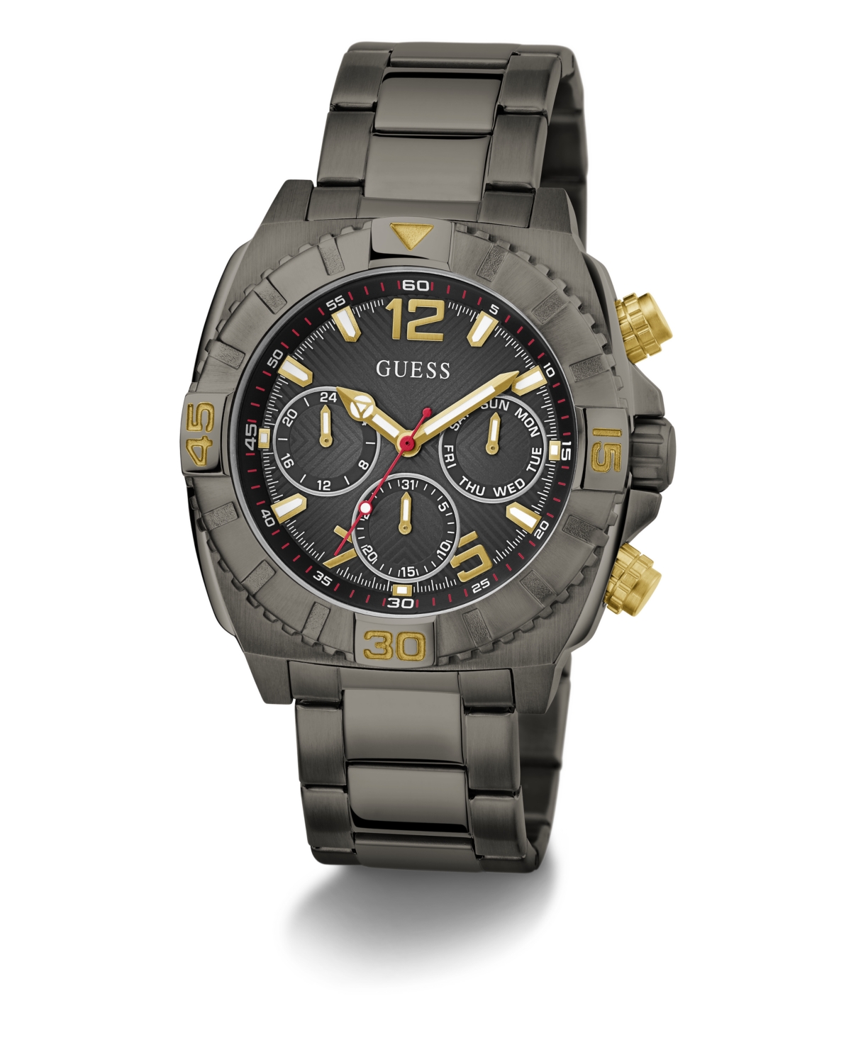 Guess Men's Multi-function Gunmetal Stainless Steel Watch 44mm In Gunmetal