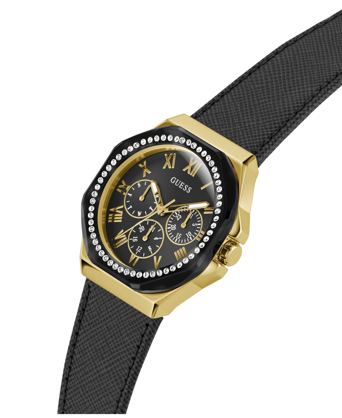 Guess black leather strap women's watch 28mm top
