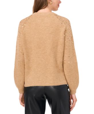 Women's Cozy Crewneck Sequined Raglan-Sleeve Sweater