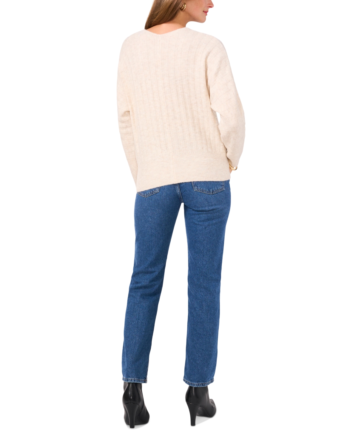 Vince Camuto Women's Ribbed V-Neck Dolman-Sleeve Sweater