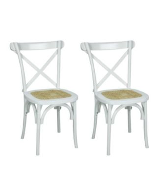 Cassis Classic Traditional X-Back Wood Rattan Dining Chair, Gray/Natural (Set of 2)