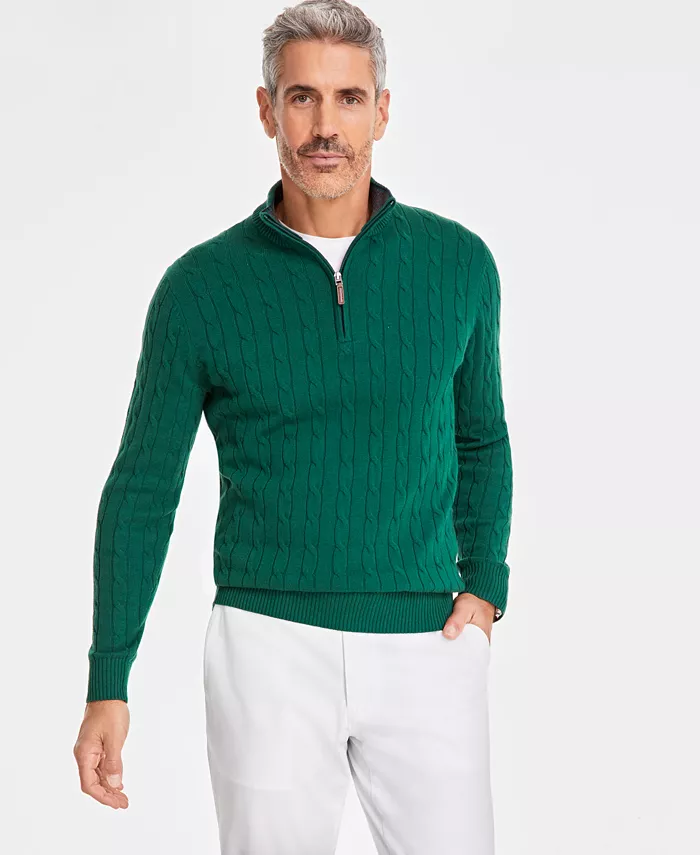 Men's Cable Knit Quarter-Zip Sweater - thumbnail 3