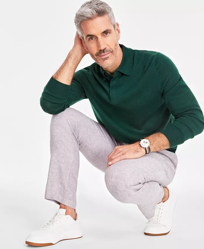 Men's Merino Wool Blend Polo Sweater - thumbnail 9