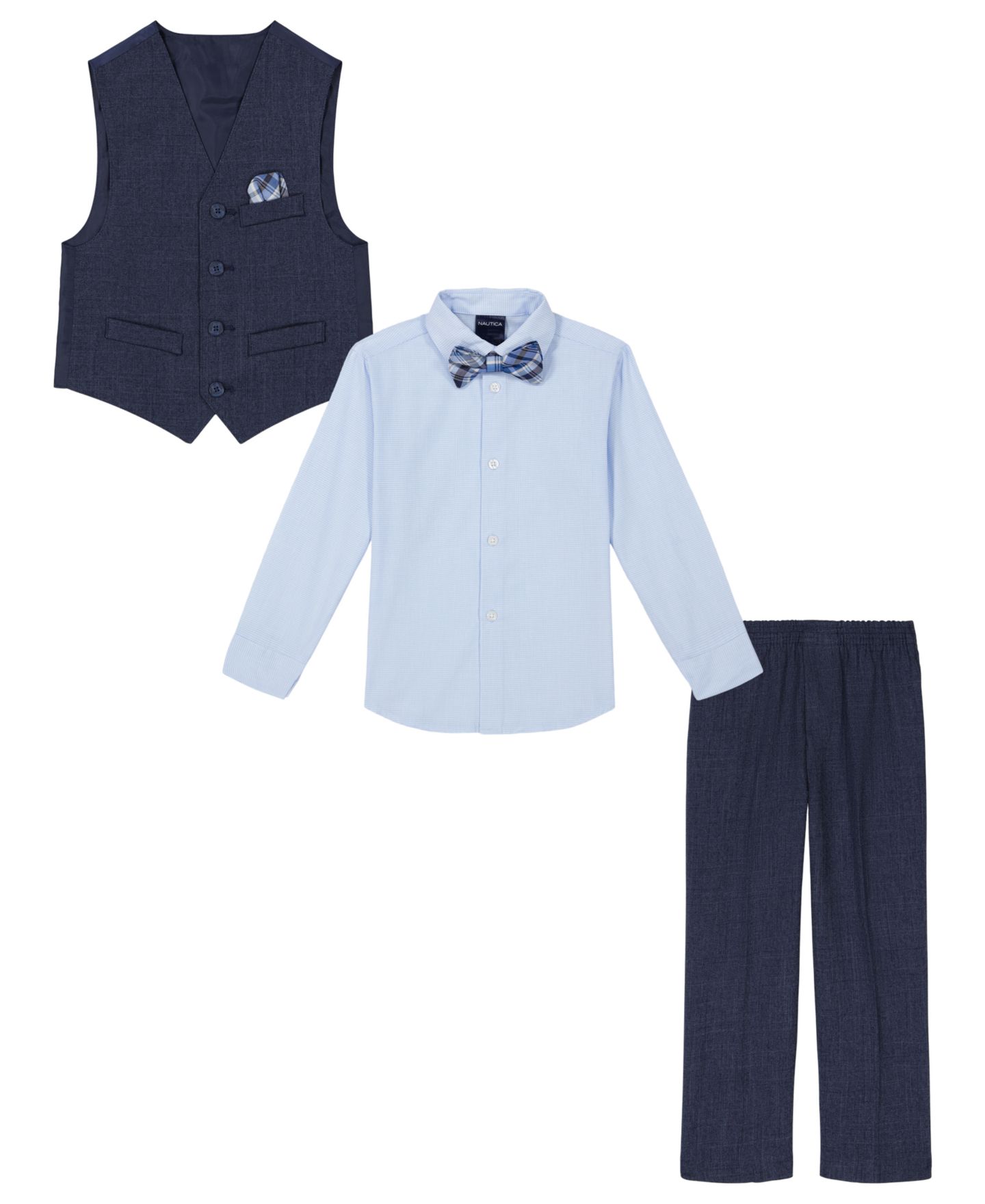Детский комплект Nautica из 4 предметов: рубашка, жилет, брюки и бабочка, 2T-7, цвет: Синий / Тёмно-синий — фото 4