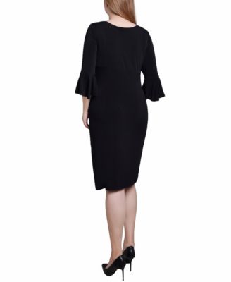Petite 3/4 Length Trumpet Sleeve Dress