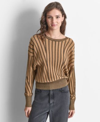DKNY - Women's Striped Dropped-Sleeve Crewneck Sweater