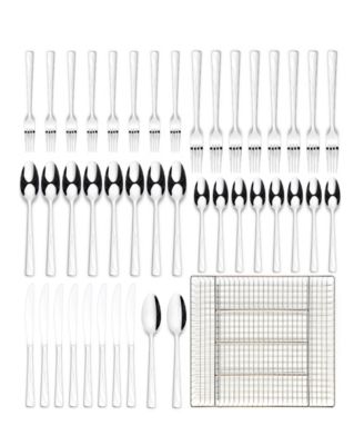 Jara Mirror 42 Piece Flatware Set with Wire Caddy, Service for 8 
