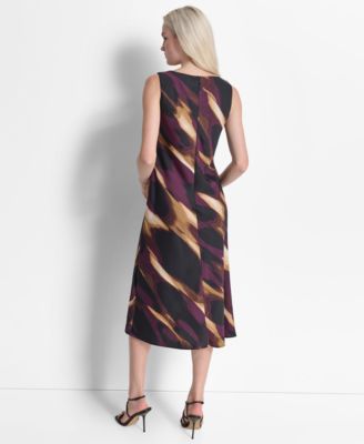 DKNY Women's Printed Sleeveless Cowlneck Midi Dress - Macy's