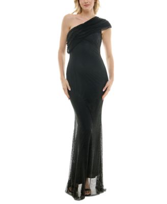 Taylor - Women's One-Shoulder Embellished Fishnet Gown
