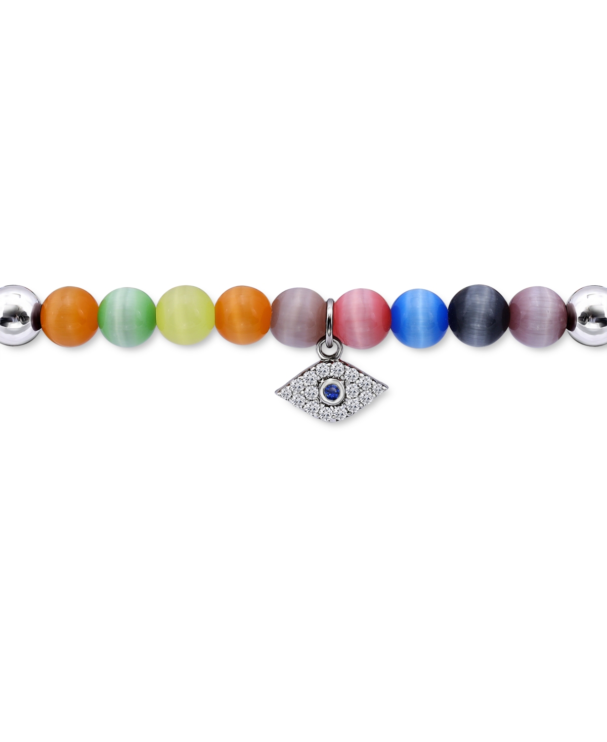 Giani Bernini Cubic Zirconia & Catseye Bead Evil Eye Charm Stretch Bracelet in Sterling Silver, Created for Macy's - Cats-Eye
