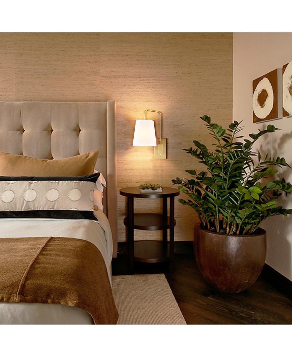 Moose Gold Fabric Shade Wall Sconce Bedroom Plug-in Wall Lamp Set of 2