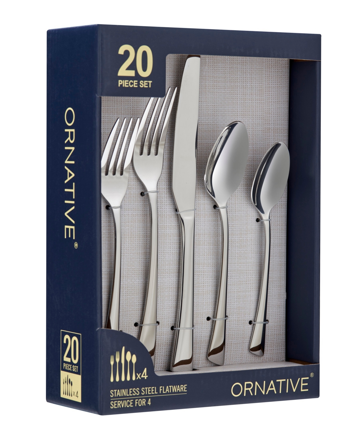Ornative Abril Mirror Service For 4 20 Piece Flatware Set In Silver