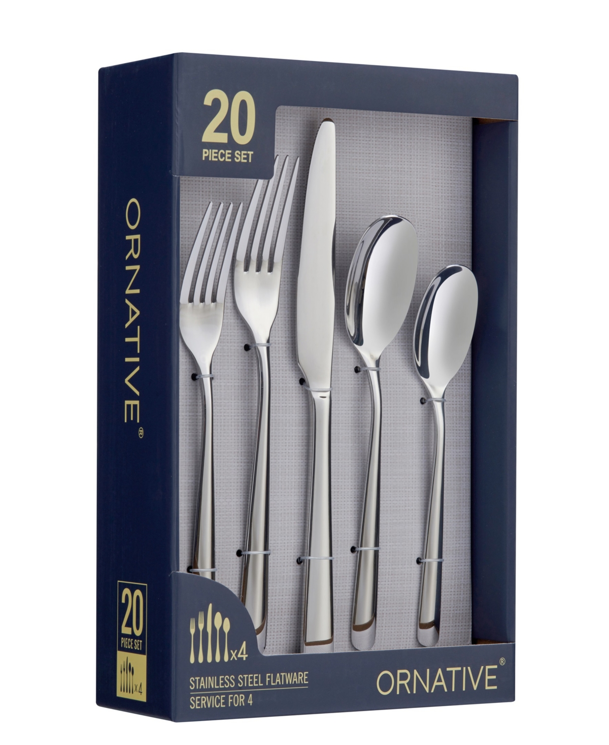Ornative Aabbye Mirror Service For 4 20 Piece Flatware Set In Silver