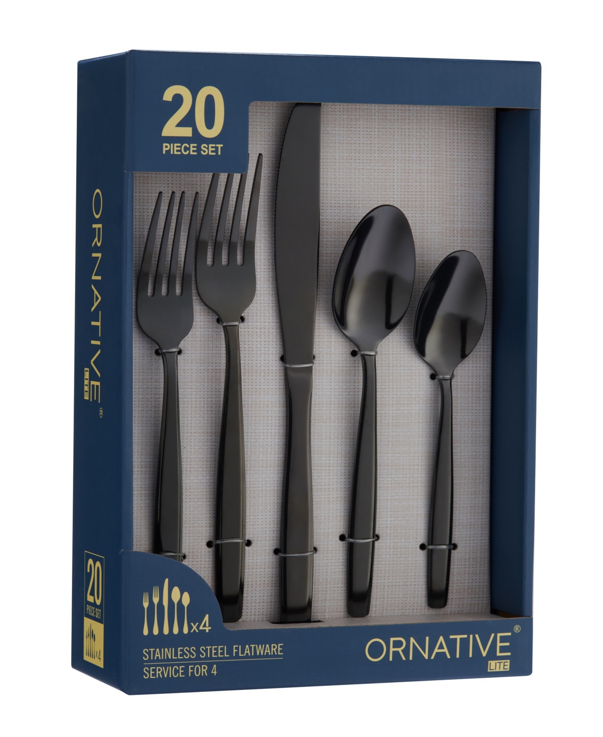 Ornative Amias Service For 4 20 Piece Flatware Set In Black