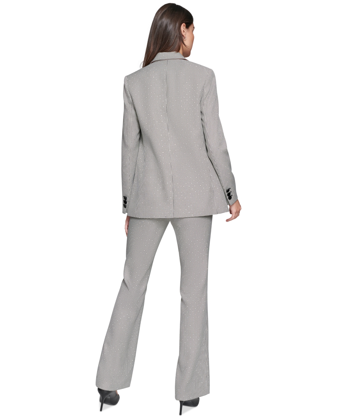 Karl Lagerfeld Paris Women's Sequined Houndstooth Straight-Leg Pants - Black  Soft White
