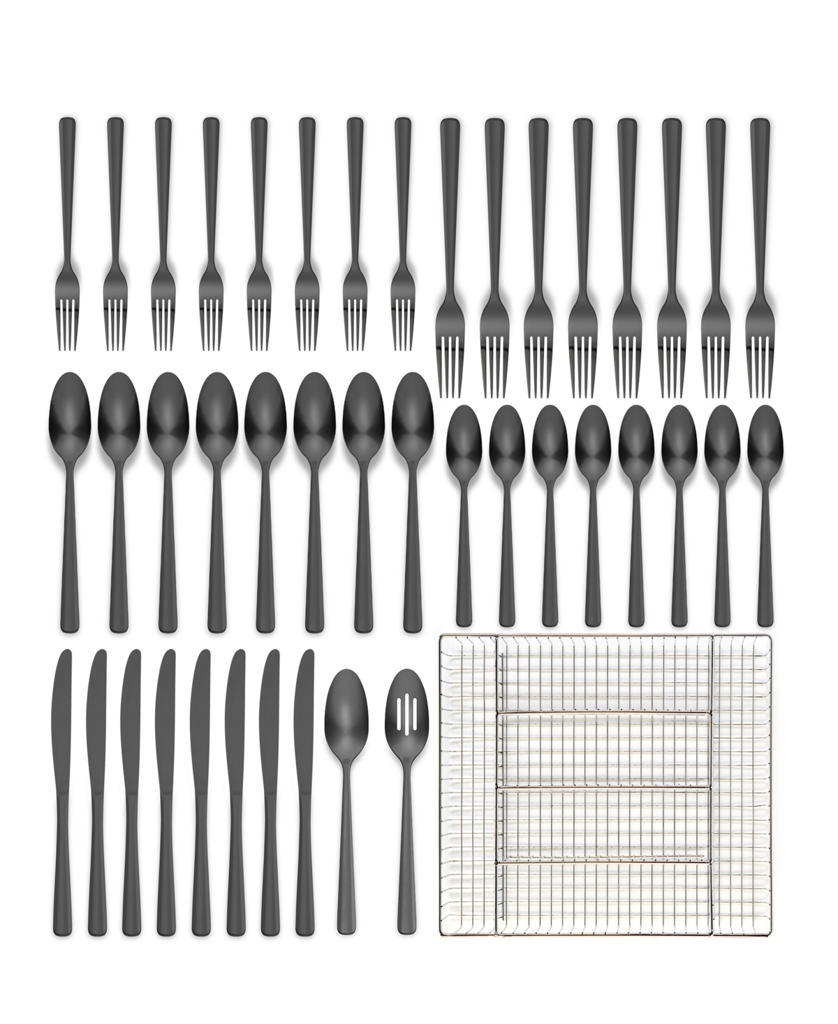 Ornative Alicja Service For 8 42 Piece Flatware Set With Wire Caddy In Black
