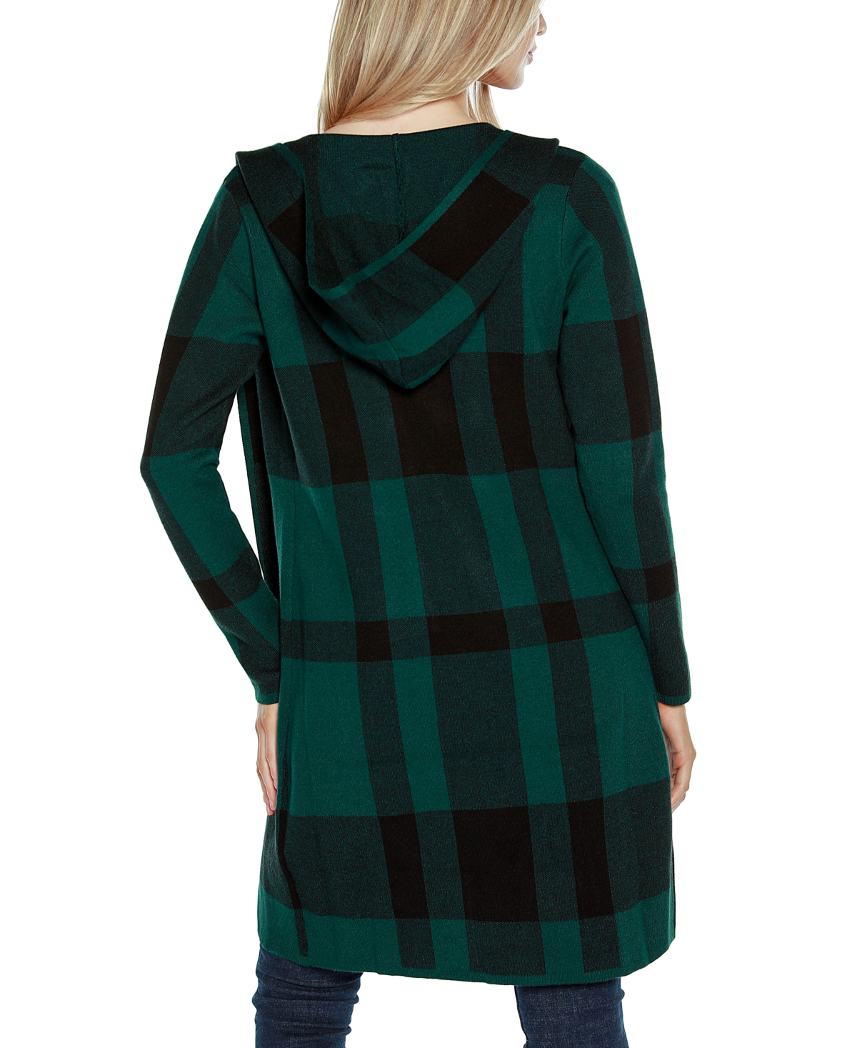 Belldini Women's Hooded Plaid Coatigan Sweater