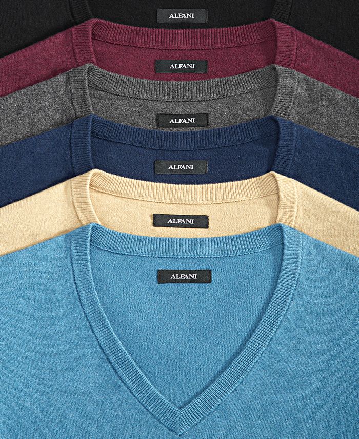 Alfani Men's Solid V-Neck Cotton Sweater, Created for Macy's - Macy's