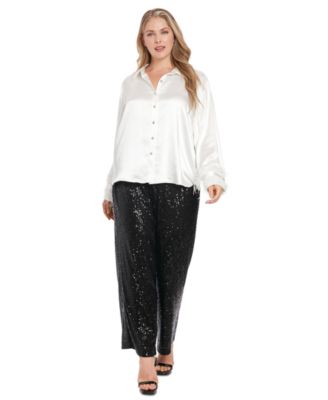 Plus Size Sequined Pull-On Pants