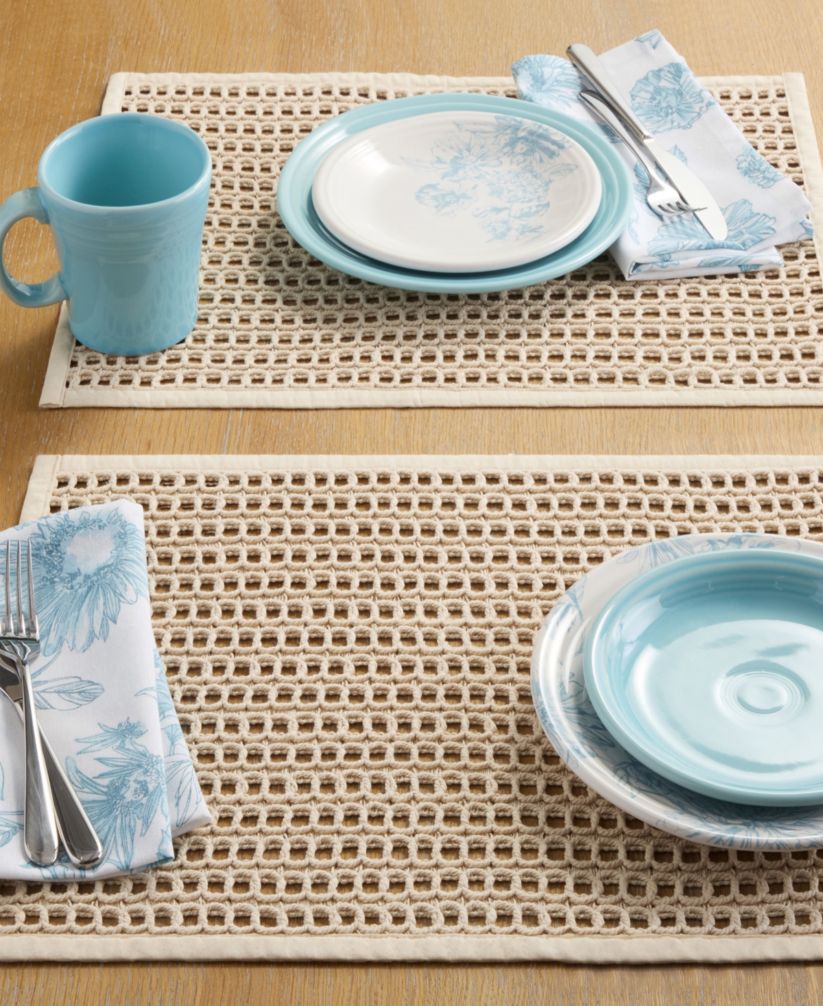Fiesta Kai Macrame Placemat 14" X 19", Set Of 4 In White,blue