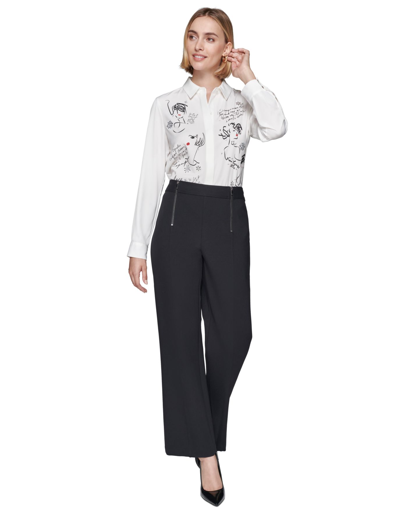Женские брюки KARL LAGERFELD PARIS Faux-Zipper Mid-Rise Straight-Leg Ponte, цвет: Чёрный — фото 3