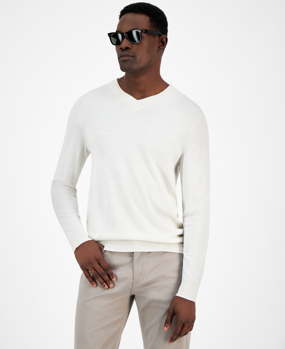 Alfani Men's Long-sleeve V-neck Merino Sweater, Created For Macy's In Cloud Heather