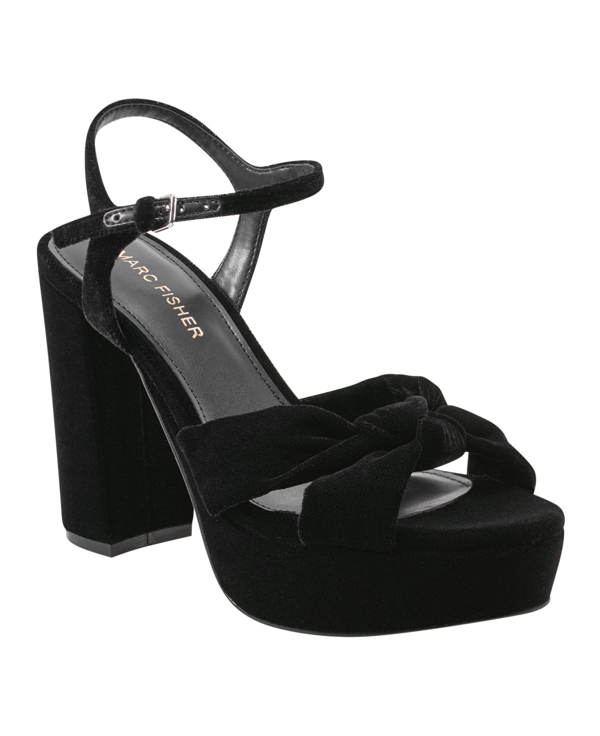 Marc Fisher Deren Womens Floral Print Open Toe Block Heels In Black Velvet