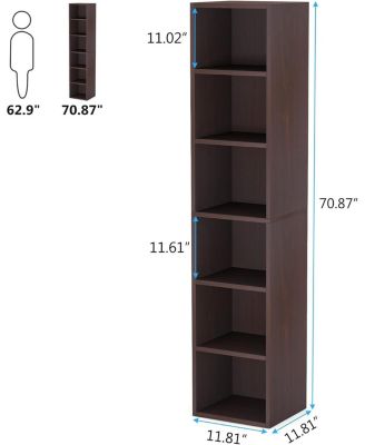 70.9 Inch Tall Narrow Bookcase, Rustic Corner Bookcase with Storage, 6 Tier Cube Display Shelves for Home Office