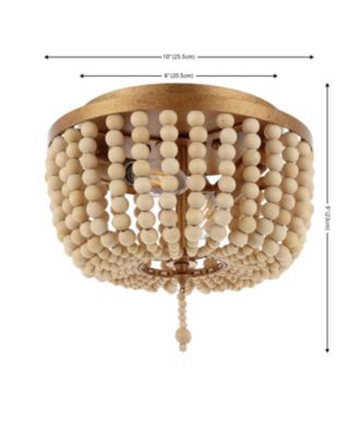 Allison 10" 2-Light Shabby Chic Farmhouse Wood Beaded/Metal LED Flush Mount, White