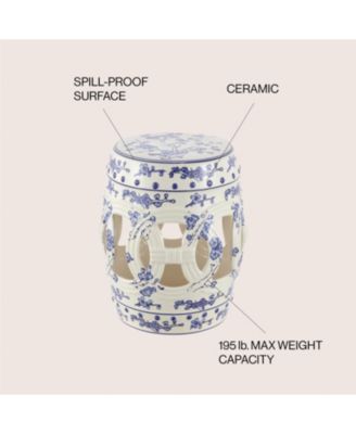 Lucky Coins 16" Chinese Ceramic Drum Garden Stool, Blue/White