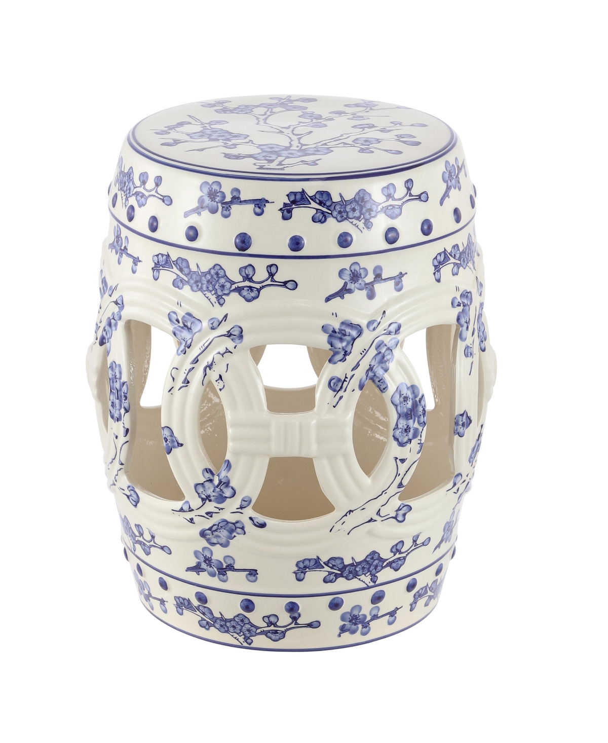 Lucky Coins 16" Chinese Ceramic Drum Garden Stool, Blue/White - Blue/white