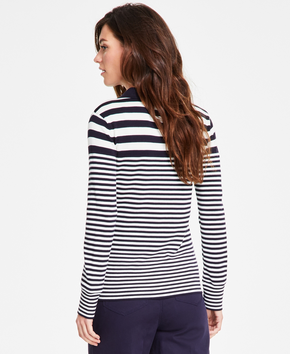 Nautica Jeans Women's Striped Long-Sleeve Polo Sweater -Ivory