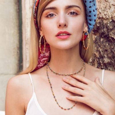 Delicate Multi-Color Strand Necklace Evil Eye 14K Gold Plated Sterling Silver