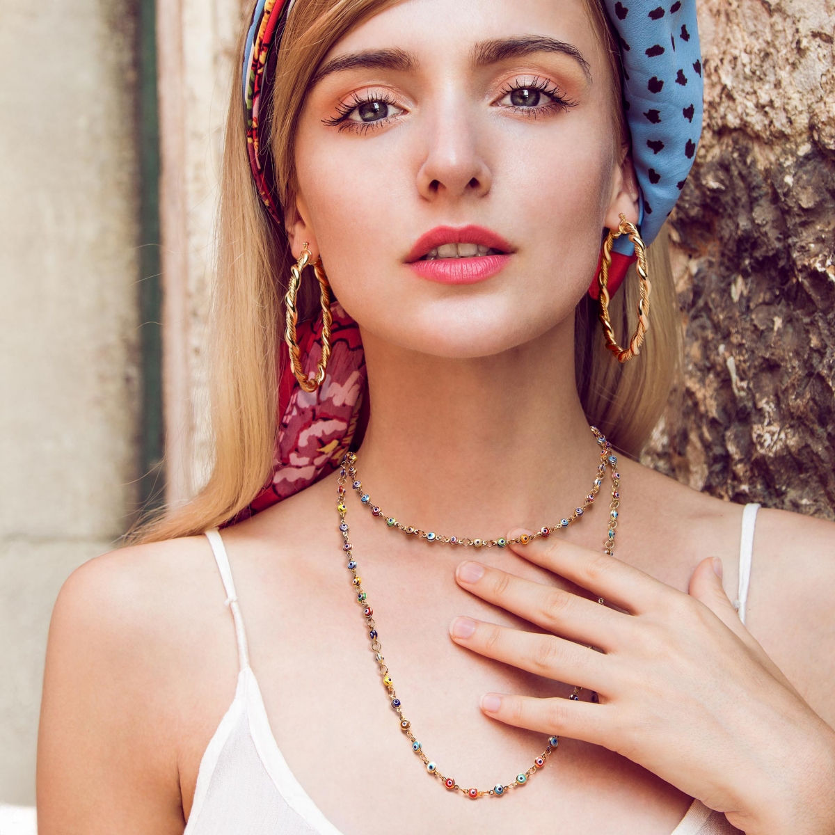 Bling Jewelry Multi Color Endless Long Wrap Layer Evil Eye Chain Necklace For Women ForPlated Sterling Silver - Gold