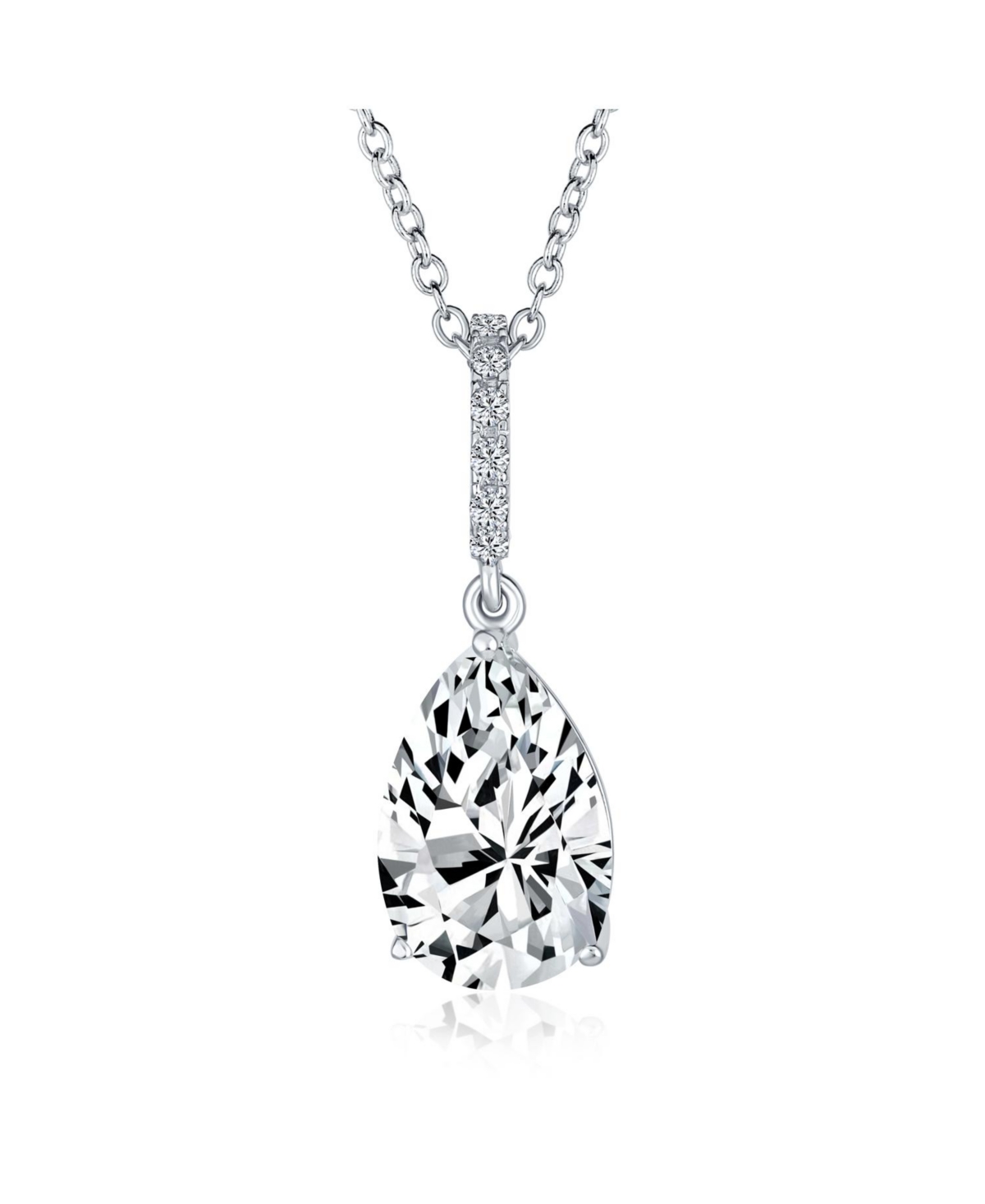 Bling Jewelry 4CT Teardrop Shape Solitaire Cubic Zirconia Cz Prong Set Pendant Necklace Prom .925 Sterling Silver