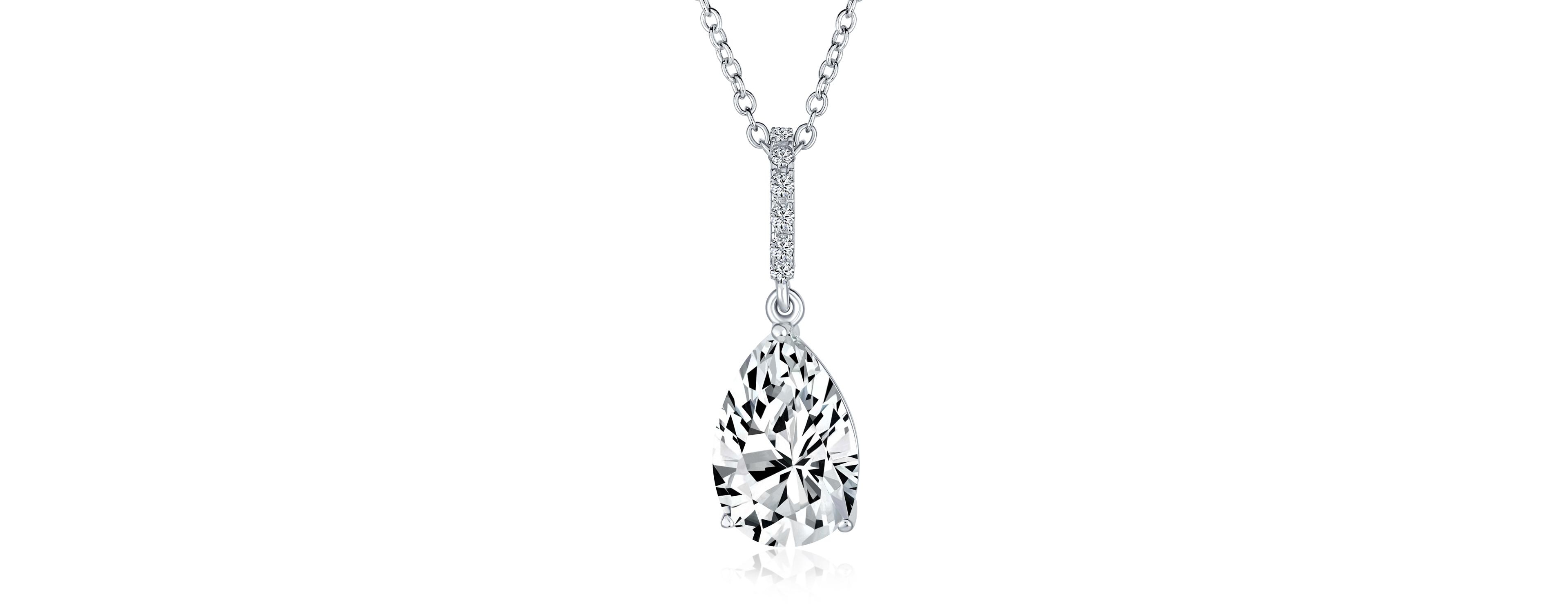 Bling Jewelry 4CT Teardrop Shape Solitaire Cubic Zirconia Cz Prong Set Pendant Necklace Prom .925 Sterling Silver