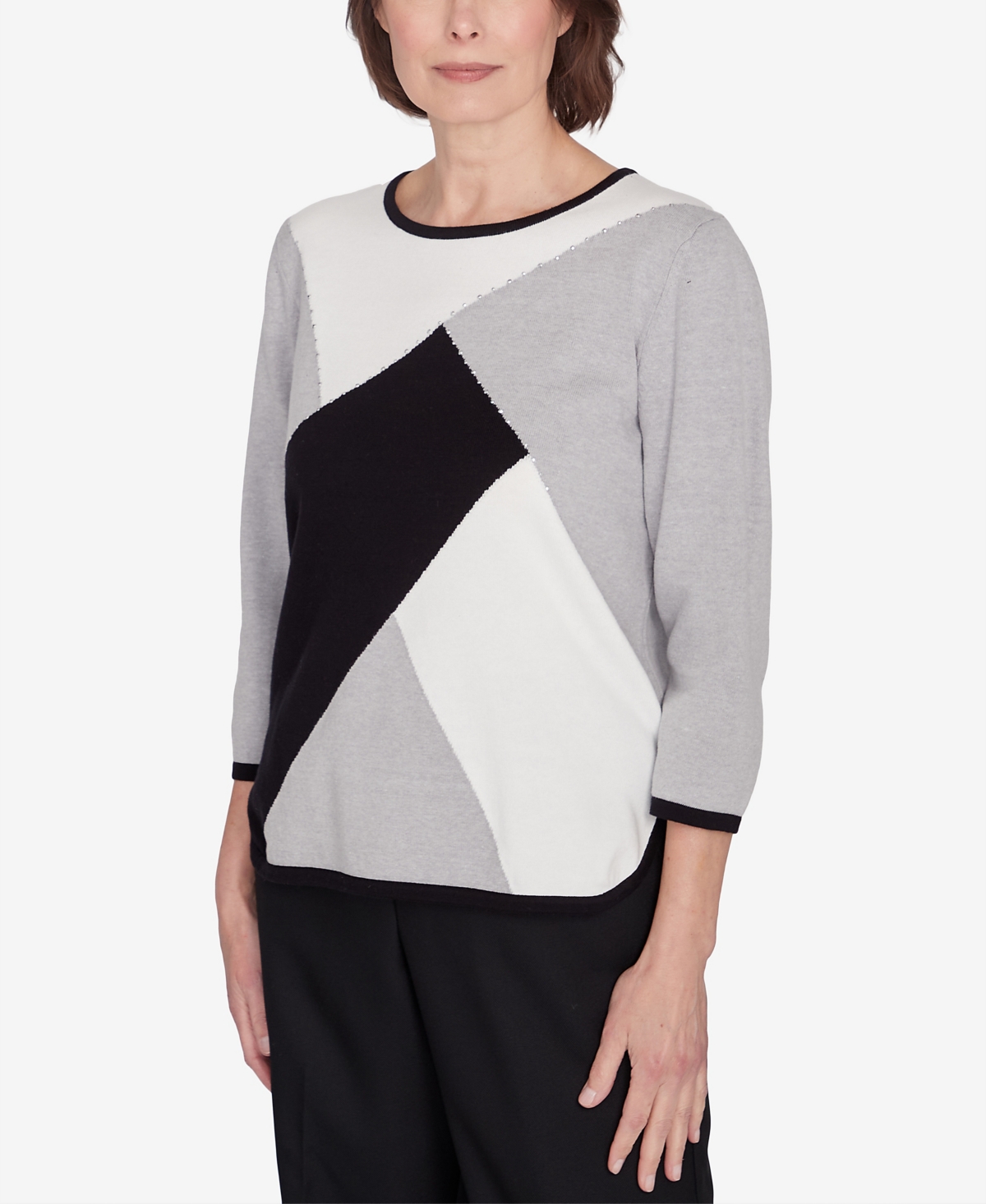 Alfred Dunner Classic Color Block Beaded Top In Red