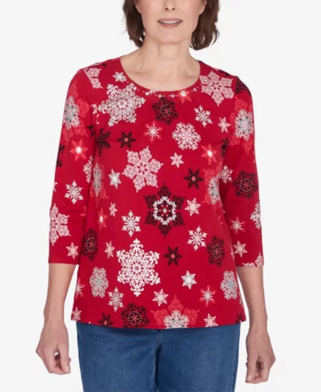 Petite Classic Snowflake Infused Top - Red