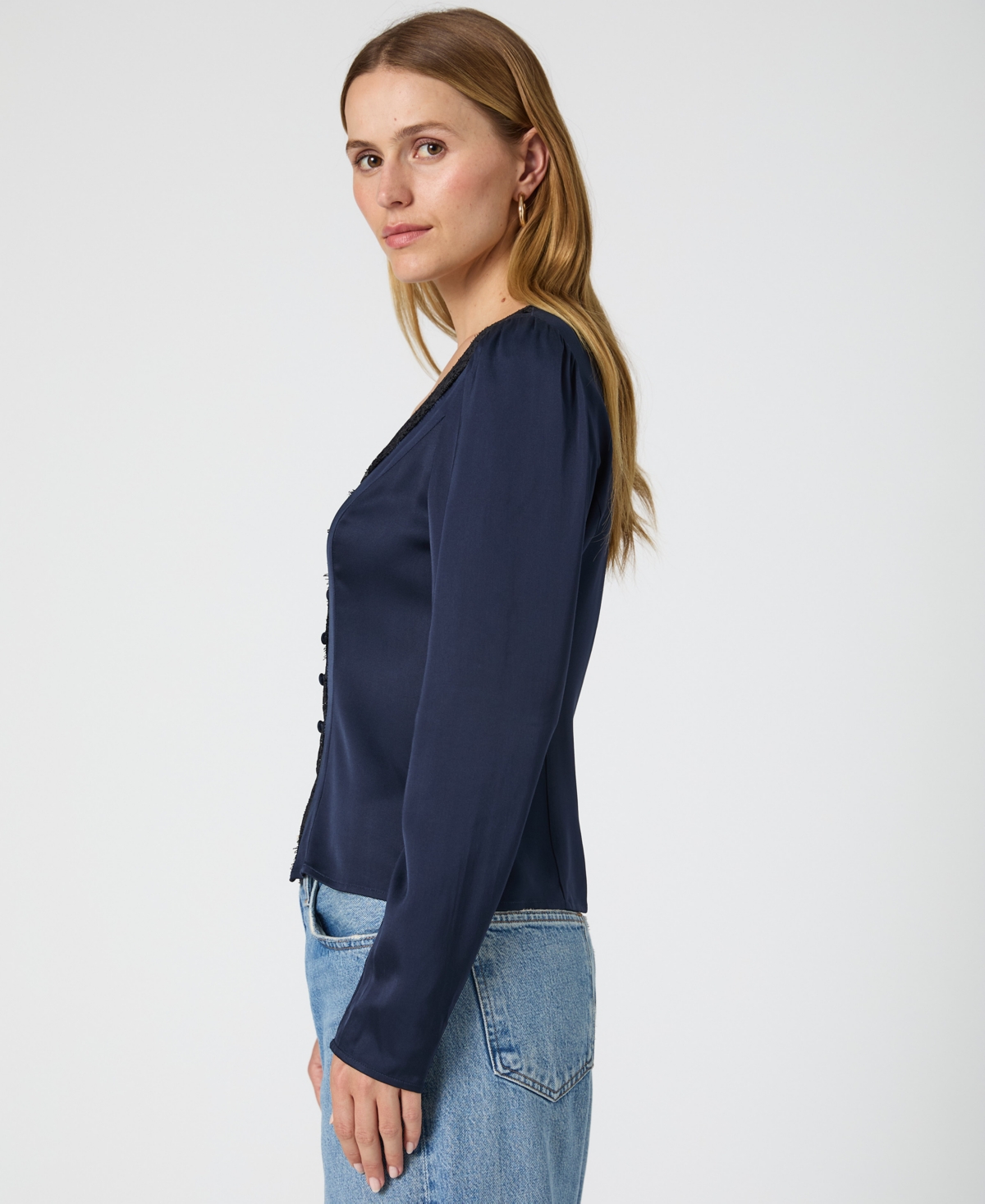 French Connection Women's Ennis Satin Long-Sleeve Blouse -Black
