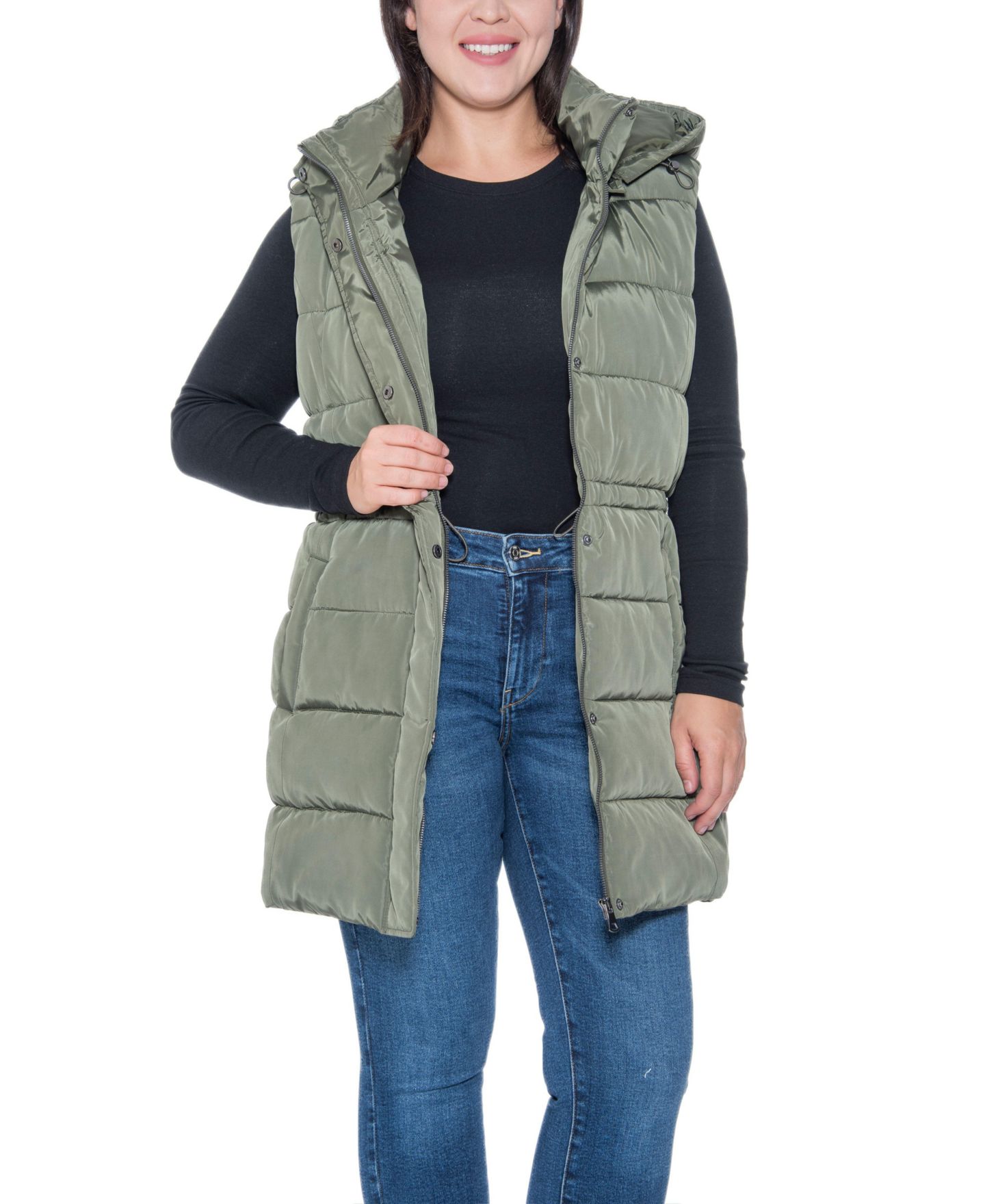 Женский жилет Sebby Collection Plus Size Puffer Vest With Drawstring Waist, цвет: Оливковый — фото 4