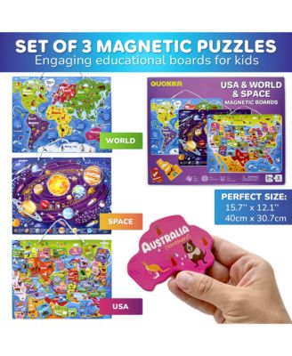 3 Set Kids Puzzles for 3-5 Years Old - Educational Toddler Map Puzzle USA World - Wooden or Magnetic