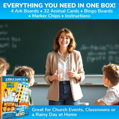 2X Set Bible Games for Kids 4-6 - Bible Bingo, Noah Ark Toy