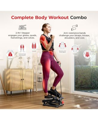 Total Body Smart 2-in-1 Stepper Machine, Total Body Workout, Adjustable Hydraulic, LCD Monitor, Resistance Bands, Non-Slip Pedals with Optional Smart SunnyFit App