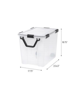 USA 106qt WEATHERPRO Wheeled Plastic Storage Bin with Seal Latching Lid and 6Buckles, Pull Handle 2Pk