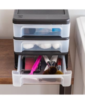 Small 3-Drawer Plastic Desktop Organizer, 2 Pack, Stackable Office School Stationery Makeup Bathroom Utility Medical Supplies, Black