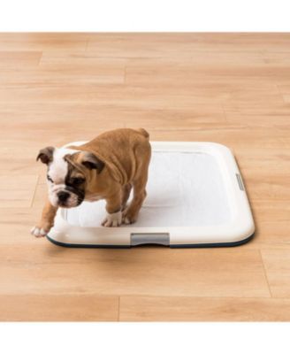 Potty Pad Holder, Fits 23"x23" or Larger, Square, Puppy Dog Pad Hoder, Secured Latches, Non-Skid Rubber Feet, High Polish Finish for Easy Cleaning, Leak Protection, Dog Potty Tray, Navy