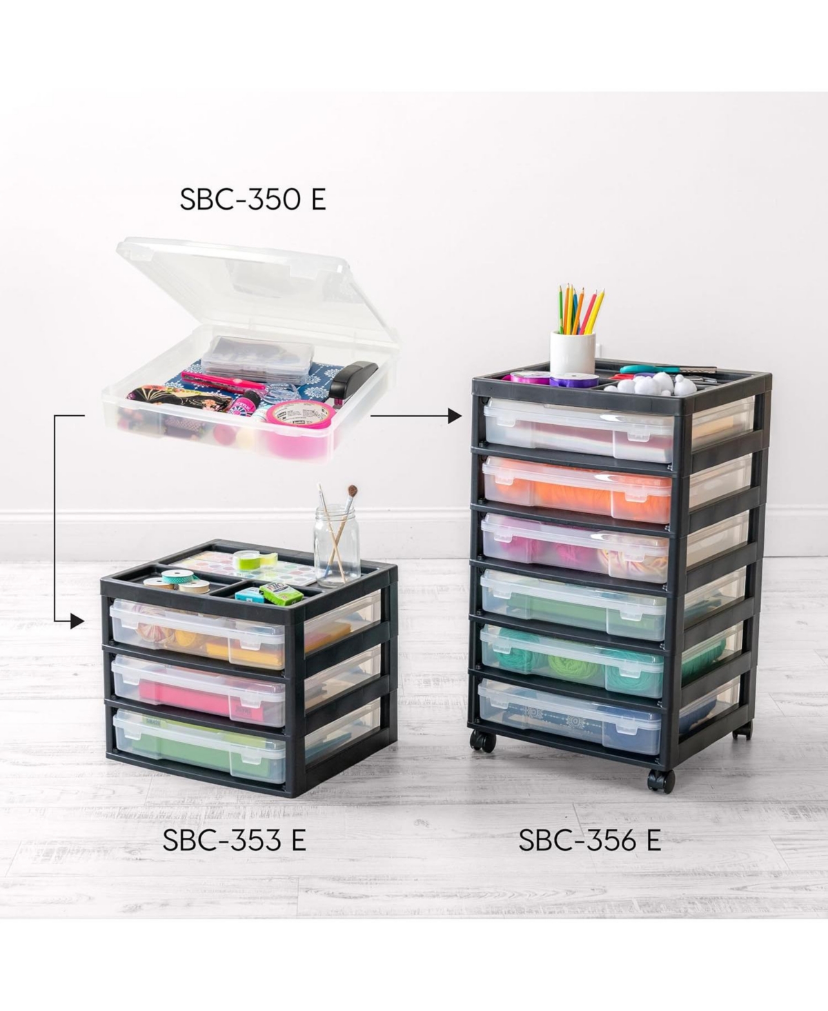 Iris Usa 3 Drawers Scrapbook Plastic Storage Unit with Organizer Top,- Black