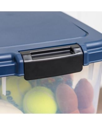 USA 40 Lbs / 45 Qt WeatherPro Airtight Pet Food Storage Container with Attachable Casters, For Dog Cat Bird and Other Pet Food Storage Bin, Keep Fresh, Translucent Body, Easy Mobility, Navy